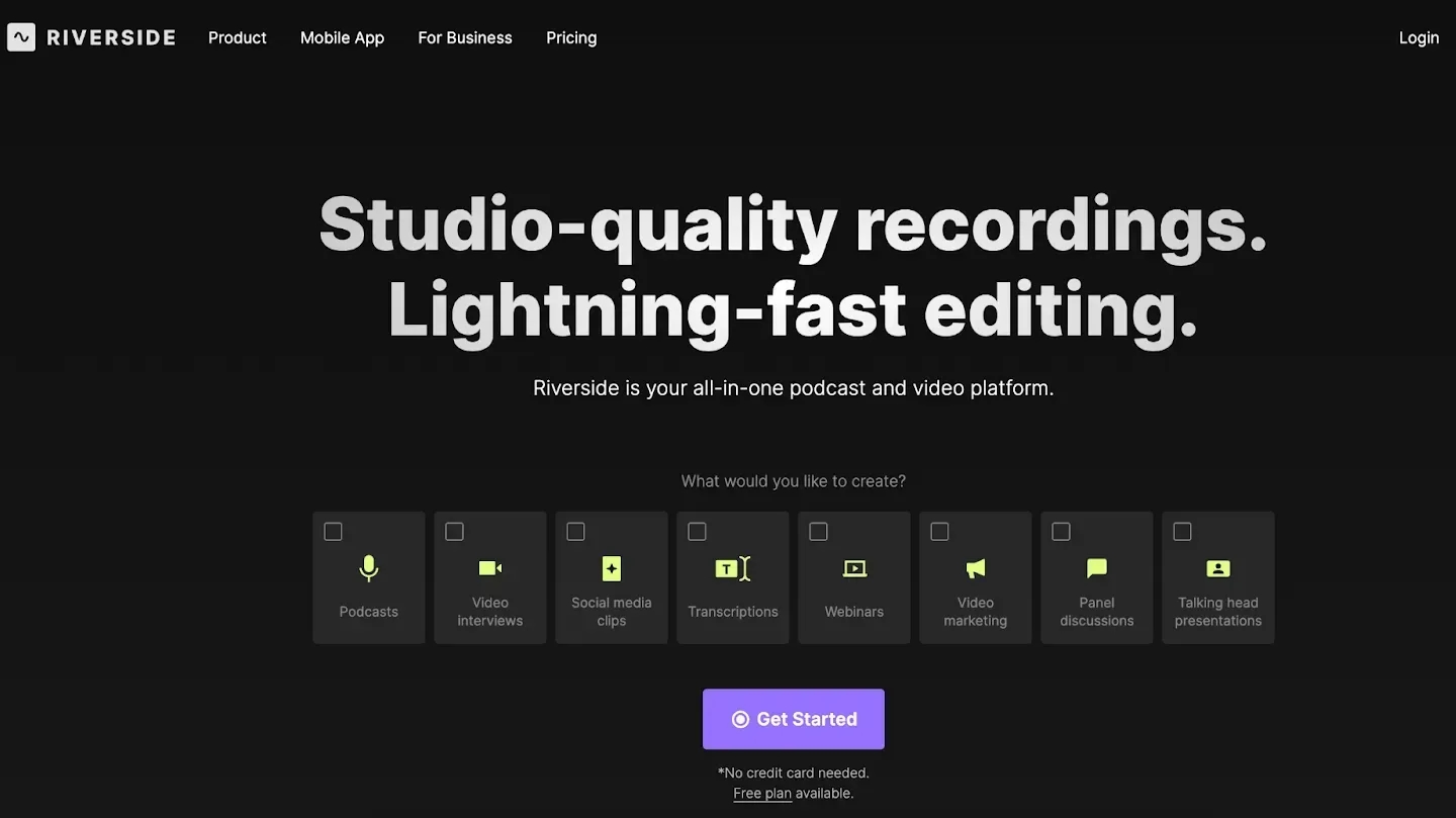 riverside.fm home page for collaboration software