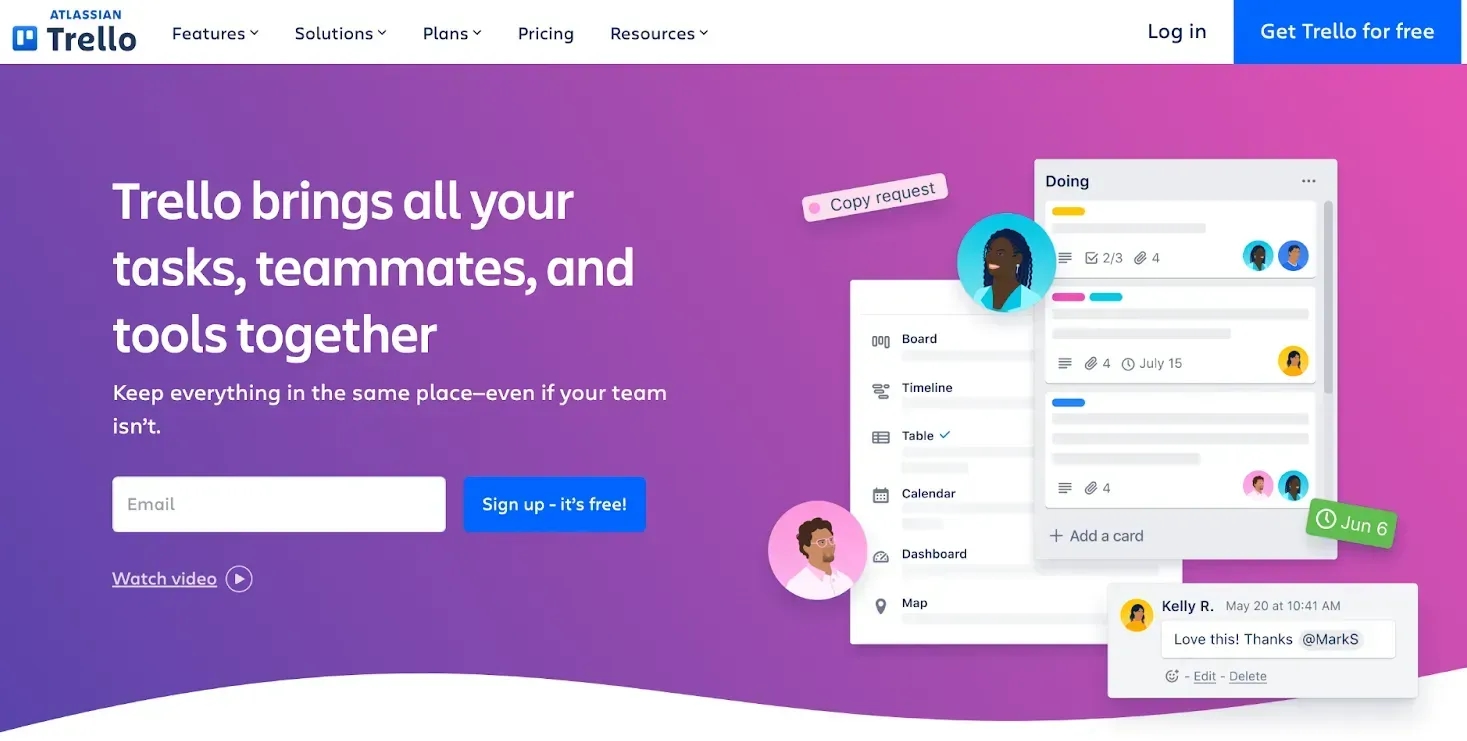 trello home page for collaboration software