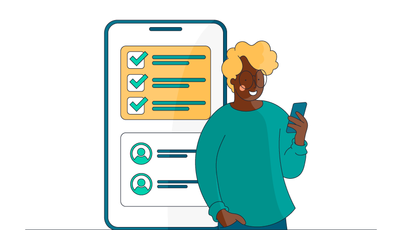 a person using a virtual assistant ai ap getting through their to do list with a smile