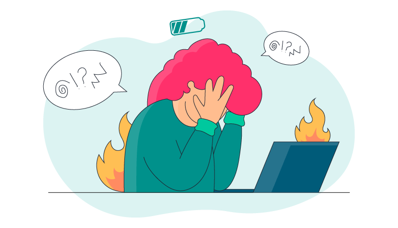a woman with her head down distressed from too much working under pressure