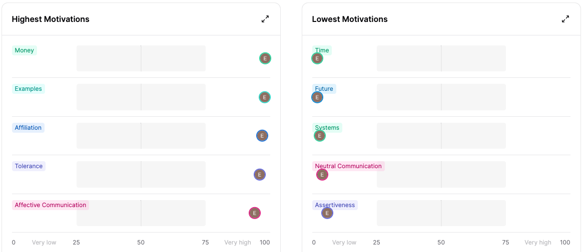 The Marlee Motivational Analysis "My Results" dashboard